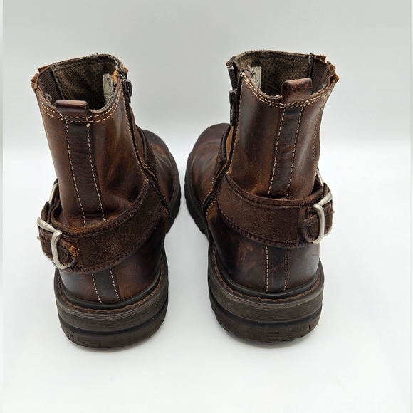 Bed Stu | Men's Brown Distressed Harness Buckle Zip Up Leather Ankle Biker Boots - Picture 3 of 12